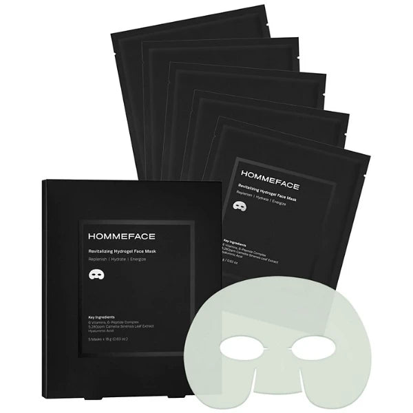 HOMMEFACE Men's Revitalizing Hydrogel Facial Sheet Mask Set, 5 masks x 18g (0.63 oz)