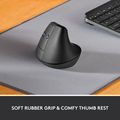 Logitech Lift Vertical Left Handed Ergonomic Wireless Mouse (910-006467) - Graphite