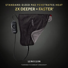 Sunbeam Advanced Heat 12" x 15" Standard-Sized Heating Pad for Joint Pain Relief - Black