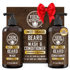 Viking Revolution Beard Wash and Beard Conditioner for Men with Argan Oil and Jojoba Oil - Beard Softener and Strengthener Beard Care Beard Shampoo and Conditioner with Beard OiLl - Sweet Tobacco