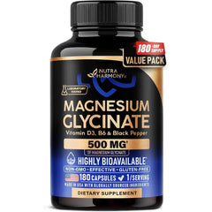 NUTRAHARMONY Magnesium Glycinate 500mg VIT. B6 & D3 Sleep, Muscle & Heart