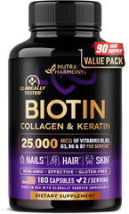 NUTRAHARMONY Biotin, Collagen & Keratin + Full B Complex Hair Growth Support