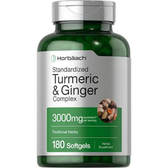 Horbäach Turmeric and Ginger Supplement 3000 mg 180 Softgel Pills with Black Pepper Extract Non GMO, Gluten Free Supplement