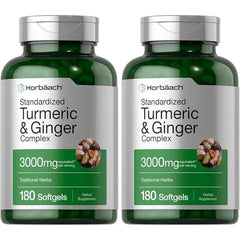 Horbäach Turmeric and Ginger Supplement 3000 mg 180 Softgel Pills with Black Pepper Extract Non GMO, Gluten Free Supplement