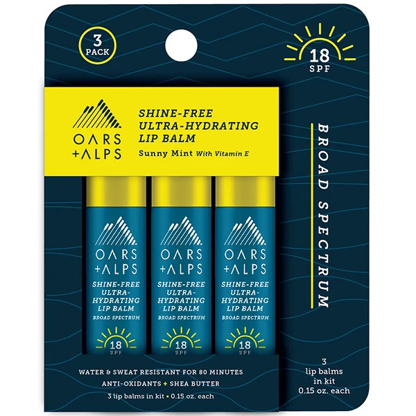 Oars + Alps Shine-Free Ultra-Hydrating Lip Balm SPF 18, 3-Packs.