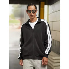 Striped Zip Through Jacket with High Neck
