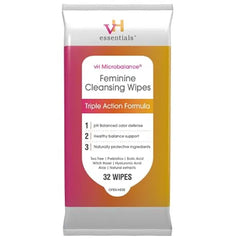 vH Essentials Feminine Cleansing Wipes, pH Balanced, 32 Wipes pH balanced wipes with tea tree, aloe & witch hazel block odor for vaginal & perianal care. Alcohol & fragrance free.