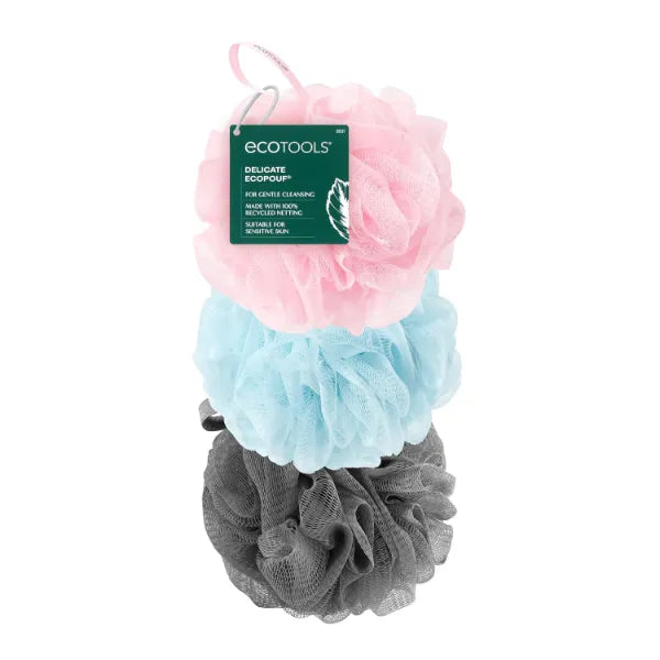 EcoTools EcoPouf Bath Sponge Set – Soft Recycled Netting Shower Poufs for Gentle Exfoliation & Rich Lather