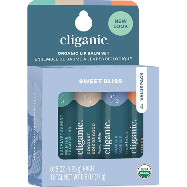 Cliganic Organic Lip Balm Set – 100% Natural Hydrating Lip Moisturizer for Cracked & Dry Lips – 4 Flavors or Fresh Picked 8-Flavor Variety Pack