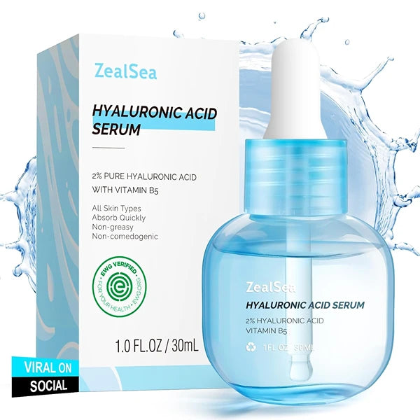 ZealSea Hyaluronic Acid Serum for Face, Hydrating Microneedling Serum, EWG Certified for Sensitive Skin, Vegan Fragrance Free Non-Comedogenic Absorb Quickly, Pure Hyaluronic Acid Anti-Aging