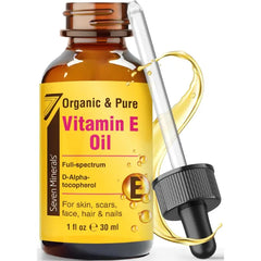Seven Minerals Ultra Pure Vitamin E Oil - Full-Spectrum D-Alpha Tocopherol - 100% Organic Vitamin E Oil for Skin, Face, Hair, and Scars - Naturally Occurring,Not Synthetic