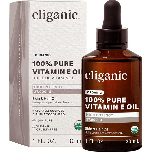Cliganic Organic Vitamin E Oil for Skin, Hair & Face – 27,000 IU & 46,000 IU – 100% Pure Natural D-Alpha Tocopherol, Non-GMO