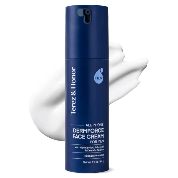 TEREZ & HONOR 6-in-1 DermForce Face Cream for Men – Anti-Aging Moisturizer with Niacinamide, Bakuchiol & 5-CICA to Hydrate