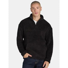 No Boundaries Men's & Big Men's Faux Shearling High Pile Fleece Quarter Zip Pullover