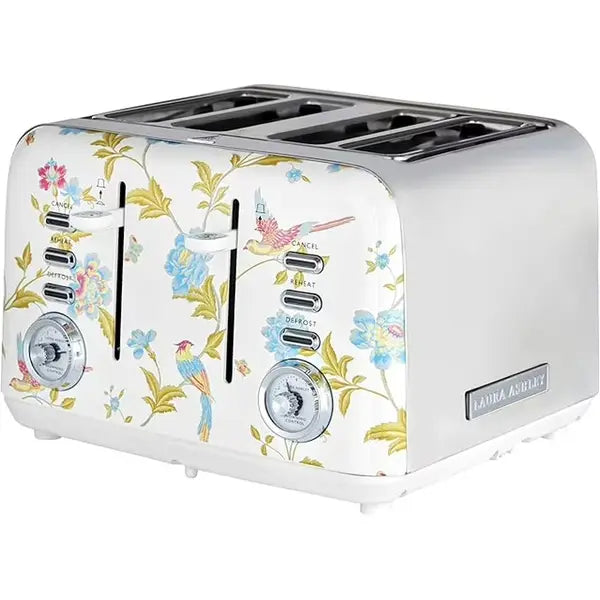 Elveden White Stainless Steel 4 Slice Toaster | Multi-Functional Bagels & Bread Toaster 4 Slice with Adjustable Heating & Defrost Mode | Featuring 4 Wide Slots, Croissant Warming Rack