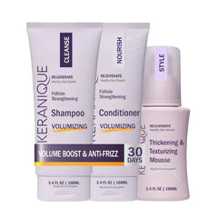 Keranique Volumizing Shampoo and Conditioner Set with Thickening Mousse - Keratin Enriched Volume Kit for Thinning, Fine, Damaged, Dry Hair - Color Safe, Sulfate Free, No Alcohol Formula for Women