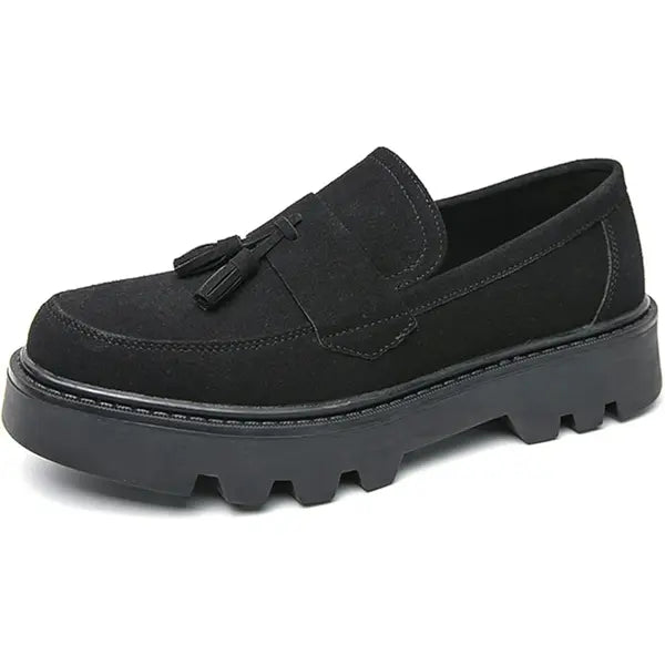 Men's Suede Leather Slip On Tassel Platform Loafers Vintage Round Toe Non-Slip Luxury Formal Shoes Casual Business Penny Dress Loafers