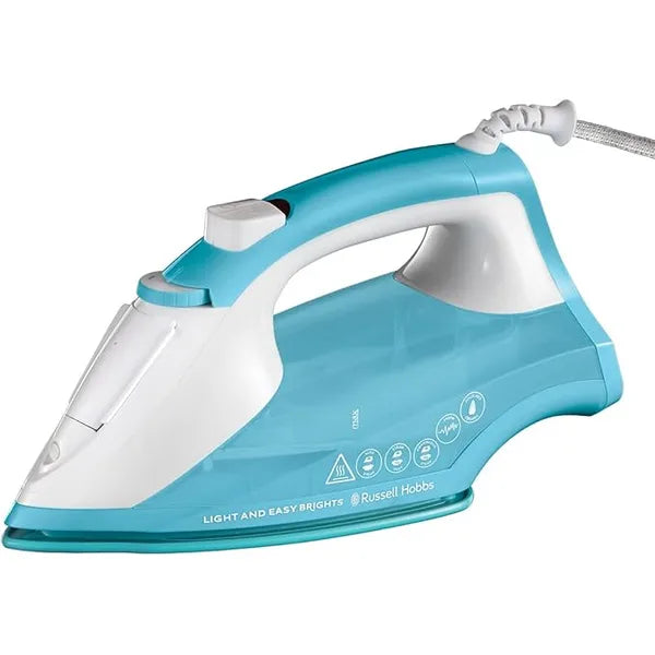 Russell Hobbs Light and Easy Brights Steam Iron - Colourful Design with 2x More Durable Soleplate, 115 Gram Steam Shot, and 35 Gram Continuous Steam - 26482 (Aqua)