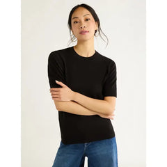Free Assembly Women’s Cozy Yarn Shrunken Sweater Tee with Short Sleeves