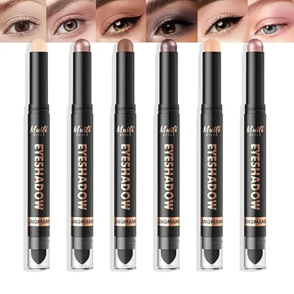 LANGMANNI 4Colors Dual Ended Cream Eyeshadow Stick Set Silky Smooth, Waterproof & Transfer Proof, Built in Blender Brush, All Day Matte & Shimmer Wear Eye Makeup
