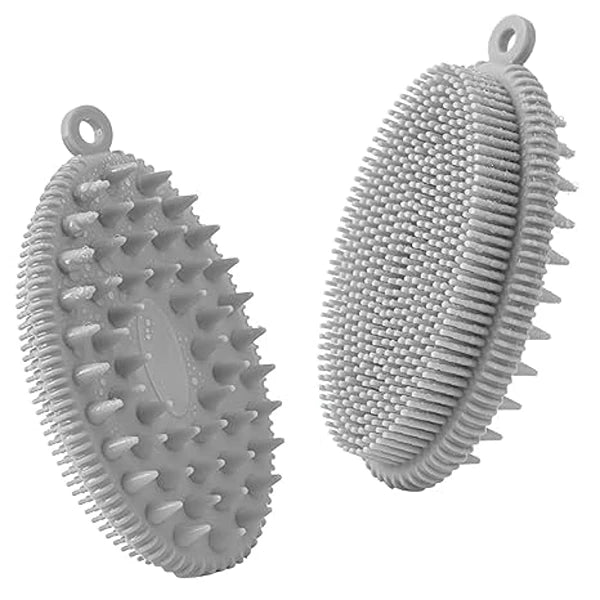 Silicone Body Scrubber Brush, 2in1 for Exfoliating Wet or Dry Skin Body Wash Bath Shower Tool, with Super Soft Manual Facial Cleansing Brush Scrubber