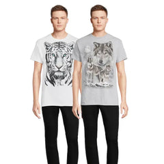 Humor Men's & Big Men's Wolfsketch and White Tiger Graphic T-shirts, 2-pack