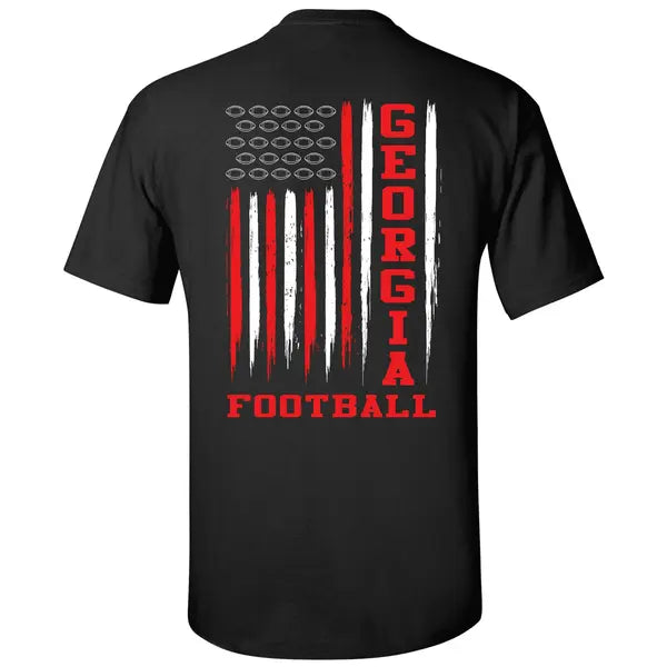 Georgia Football Team Color Red and Black American Flag Mens Short Sleeve T-shirt