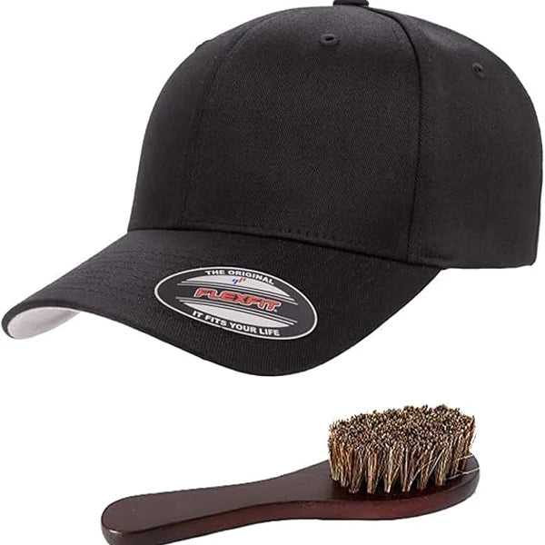 Flexfit Wooly Combed Men's Athletic Stretch Fitted Baseball Cap Bundle with THP Hat & Clothing Brush