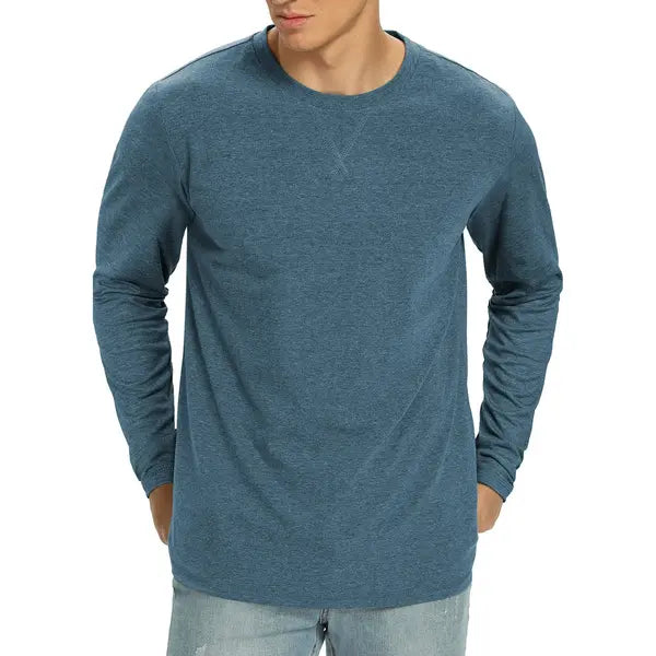 Iceglad Mens Premium Cotton Fashion Casual Crew Neck Long Shirts