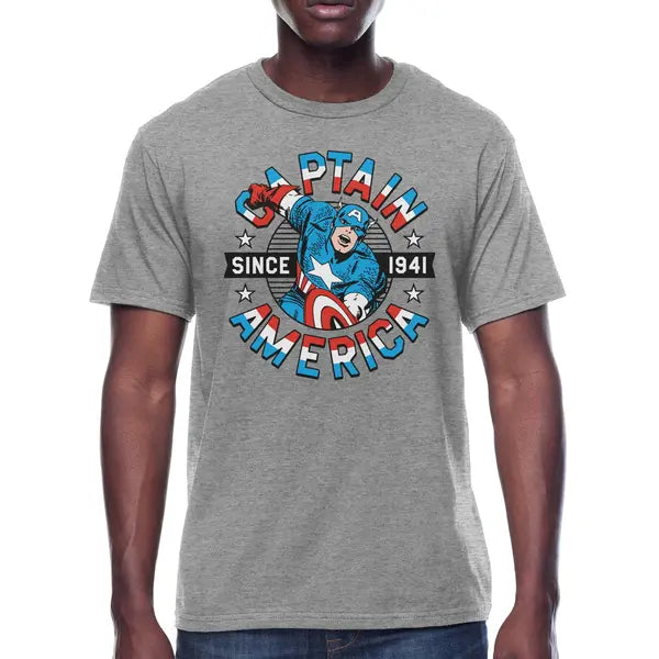 Marvel Captain America Men's & Big Men's Americana Captain America Shield Graphic Crew Neck Patriotic T-Shirt