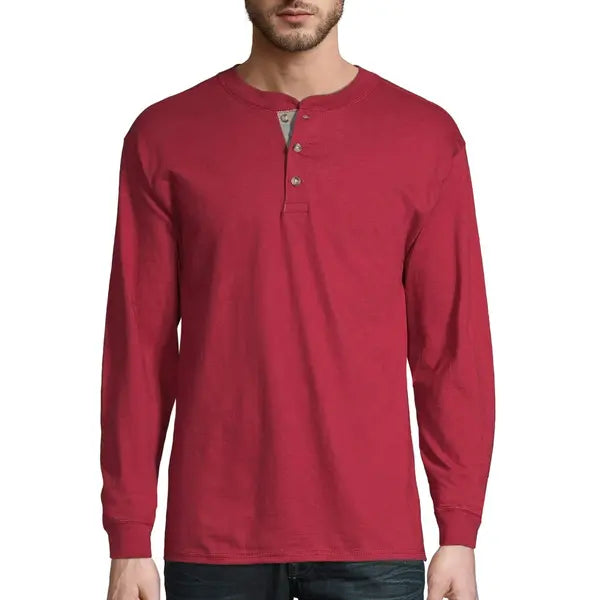 Hanes Men's and Big Men's Beefy Heavyweight Long Sleeve Three-Button Henley