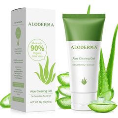 Aloderma Aloe Clearing Gel for Clear Complexion with 90% Organic AloeVera - Moisturizing, Oil Controlling Facial Lotion with Allantoin, Wintergreen Extract - Soothing, Skin Calming Aloe Gel, 2.8oz