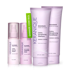 Keranique Damage Control Set for Thinning Hair - Shampoo & Conditioner for Damaged Hair, Follicle Booster Serum, Lift & Repair Spray - Keratin Enriched Repair Products for Dry, Thin Hair - Travel Size
