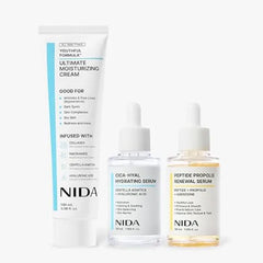 NIDA Youthful Glass Skin Bundle Moisturizing Cream, Hydrating & Renewal Serums Complete Set for Glass Skin Hydration, Wrinkles, Fine Lines, Dark Spots, Redness