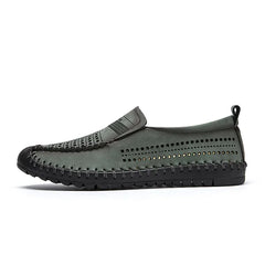 Spring Summer New Men's Casual Hollow Loafers Slip On Breathable Leather Flats Boat Shoes Driving Shoes Moccasins Comfort Walking Shoes