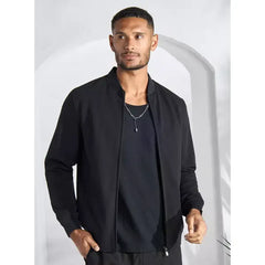 Plain Twill Bomber Jacket - Black