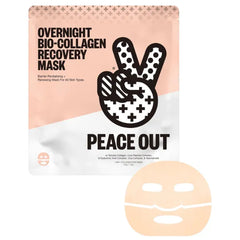 PEACE OUT Overnight Bio-Collagen Recovery Mask, Overnight Sheet Mask with Vegan Collagen, Hyaluronic Acid, and Core Peptide Complex for Skin Revitalizing Hydration