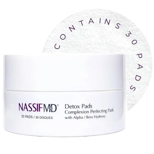 NassifMD Exfoliating Detox Pads Surgeon Created AHA/BHA Facial Pads for Deep Cleansing, Smoother Texture & Glowing Skin Reduces Pores, Firms, Brightens