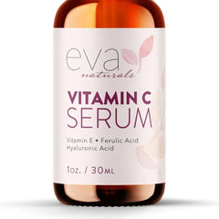 Eva Naturals Vitamin C Serum for Face - 20% Vit C with Hyaluronic Acid, Ferulic Acid & Vitamin E - Facial Serum for Dark Spots, Acne, Anti Aging, Glow & Even Skin Tone