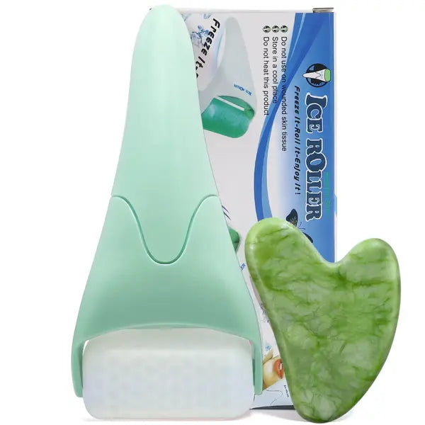 BEAKEY Ice Roller for Face with Gua Sha, Cryotherapy Face Roller Facial Skin Care Massager, Green
