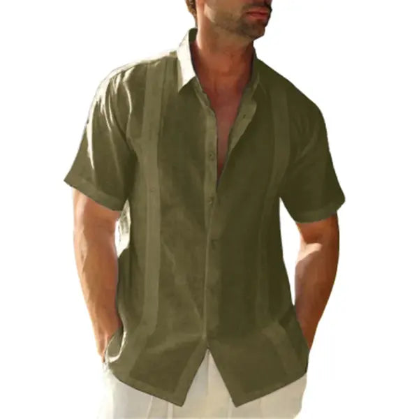 Yobecho Men's Summer Guayabera Embroidery Casual Short Sleeve Button Shirt