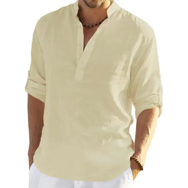Ginsiom Men's Cotton Linen Shirt Long Sleeve Henley Shirts Hippie Beach T Shirts for Men