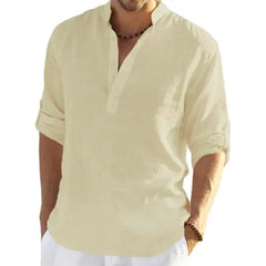 Ginsiom Men's Cotton Linen Shirt Long Sleeve Henley Shirts Hippie Beach T Shirts for Men