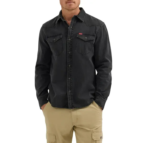 Wrangler® Men's Slim Fit Long Sleeve Woven Twill Shirt with Sunglasses Cleaner