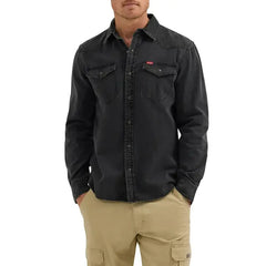 Wrangler® Men's Slim Fit Long Sleeve Woven Twill Shirt with Sunglasses Cleaner