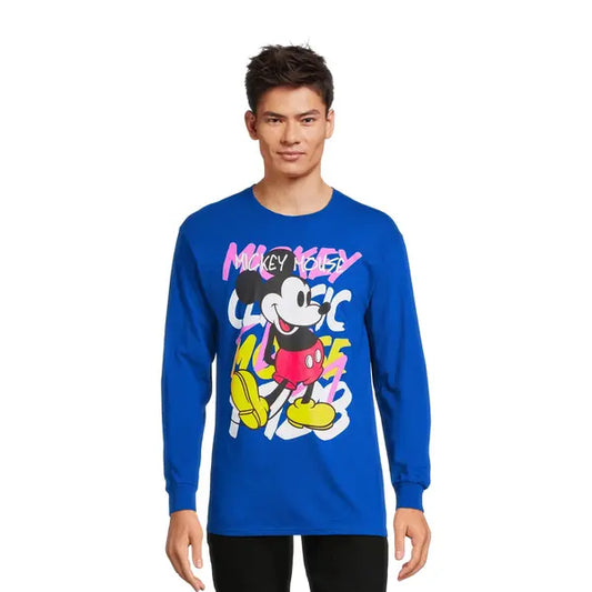 Disney Men’s & Big Men’s Mickey Mouse Cotton T-Shirt with Long Sleeves