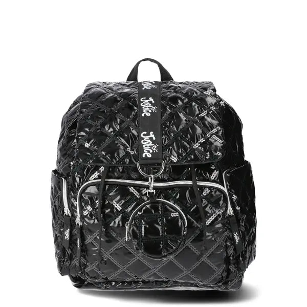 Justice Girls Quilted Sequin Rucksack Backpack with Coin Pouch