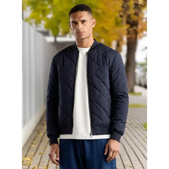 Quilted Zip Through Bomber Jacket - Blue