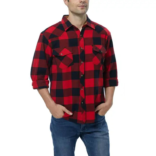 COEVALS CLUB Mens Flannel Long Sleeve Shirts Corduroy Lined Snap Button Up Cotton Western Plaid Shirts
