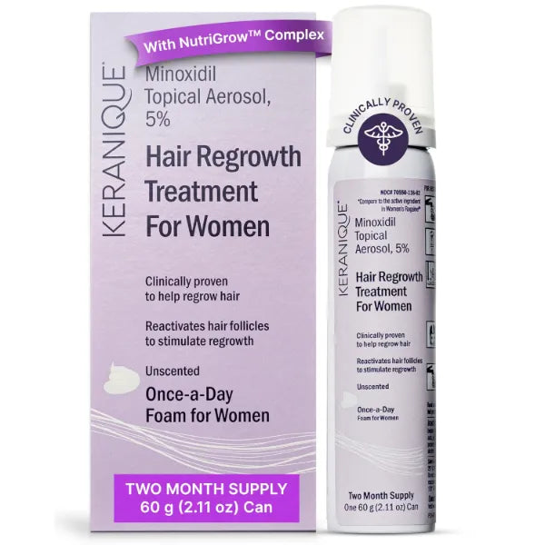 Keranique Women's 5% Topical Minoxidil Foam – Hair Regrowth Scalp Treatment with Powerful NutriGrow blend - Supports Thicker, Fuller, Healthier Hair & Scalp p - 2 Month Supply